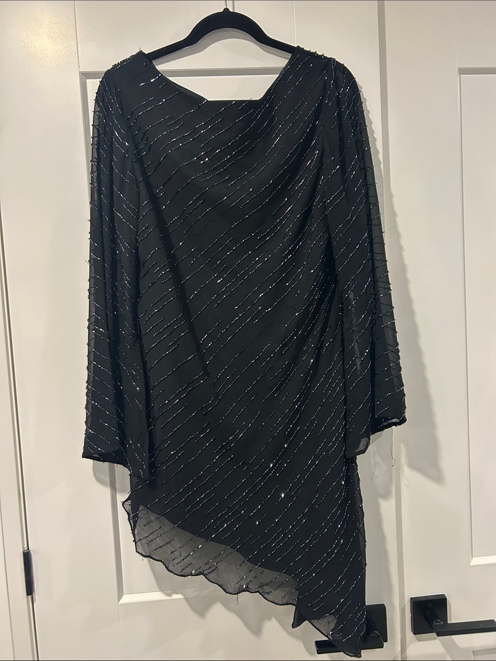 Black Beaded Asymmetric Evening Dress